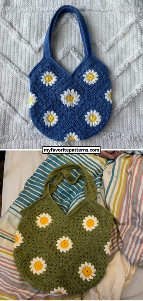 Crochet Daisy Granny Square Tote Bag Pattern
