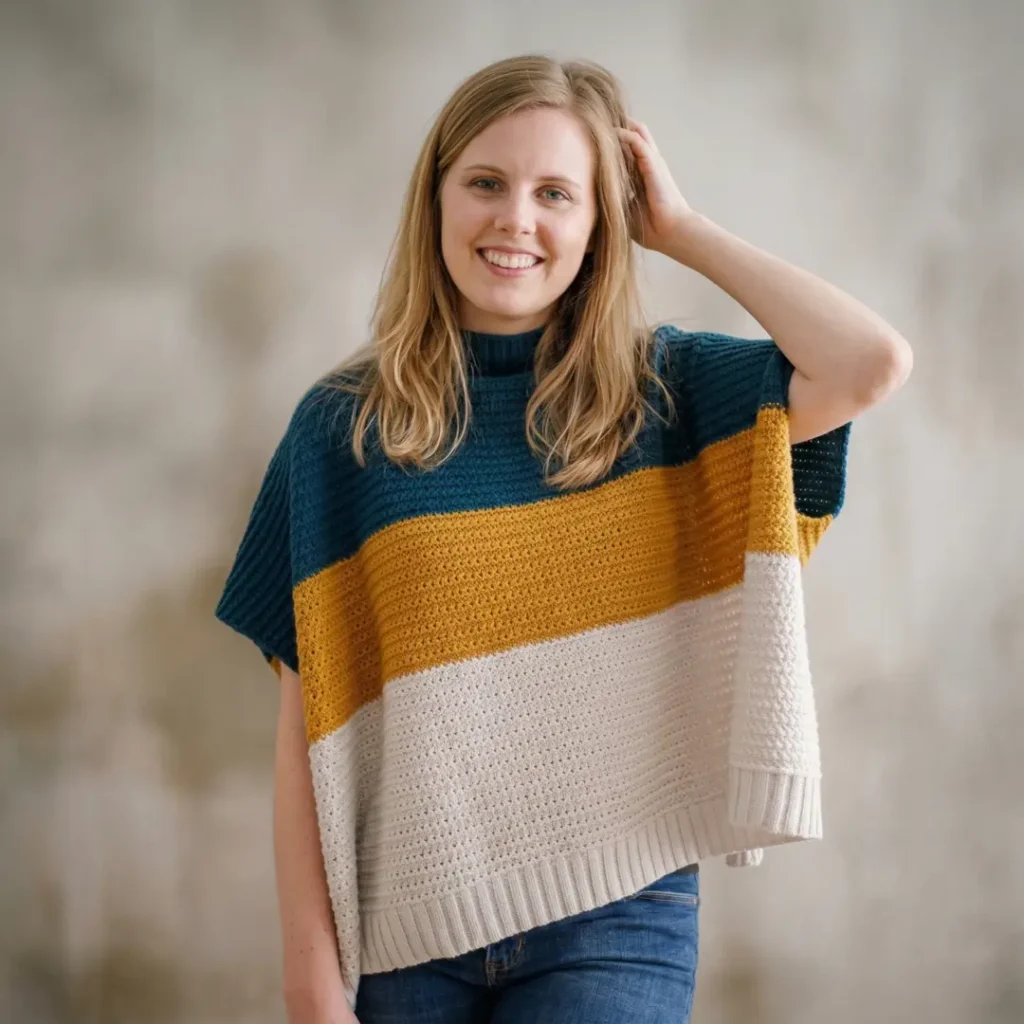 Color Block Knit Poncho