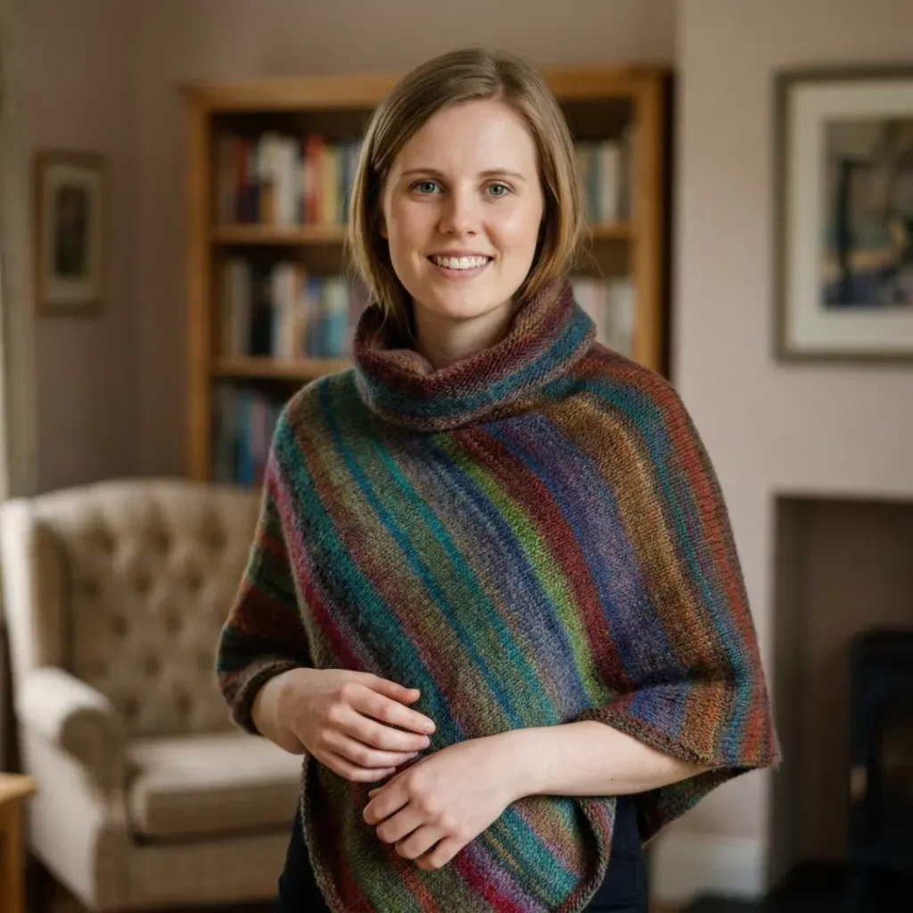 Cowl Neck Striped Poncho Knitting Patterns