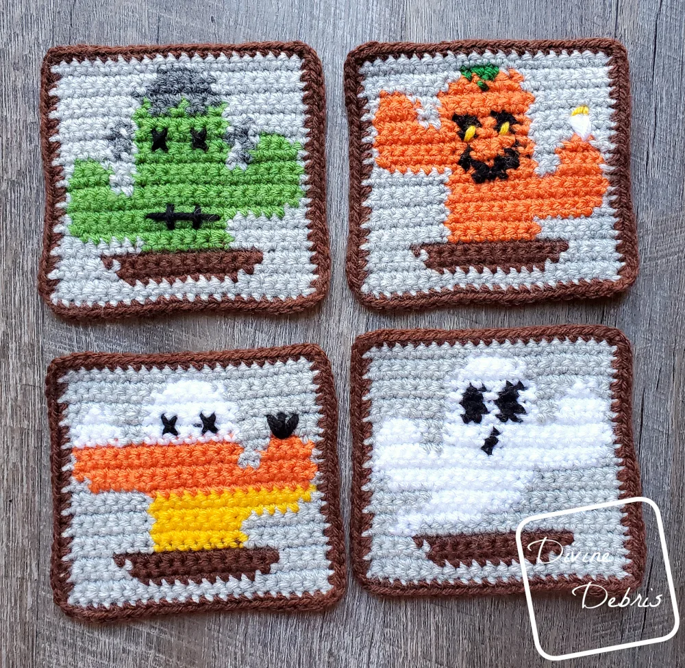 Halloween Cactus Coasters free crochet patterns by DivineDebris.com