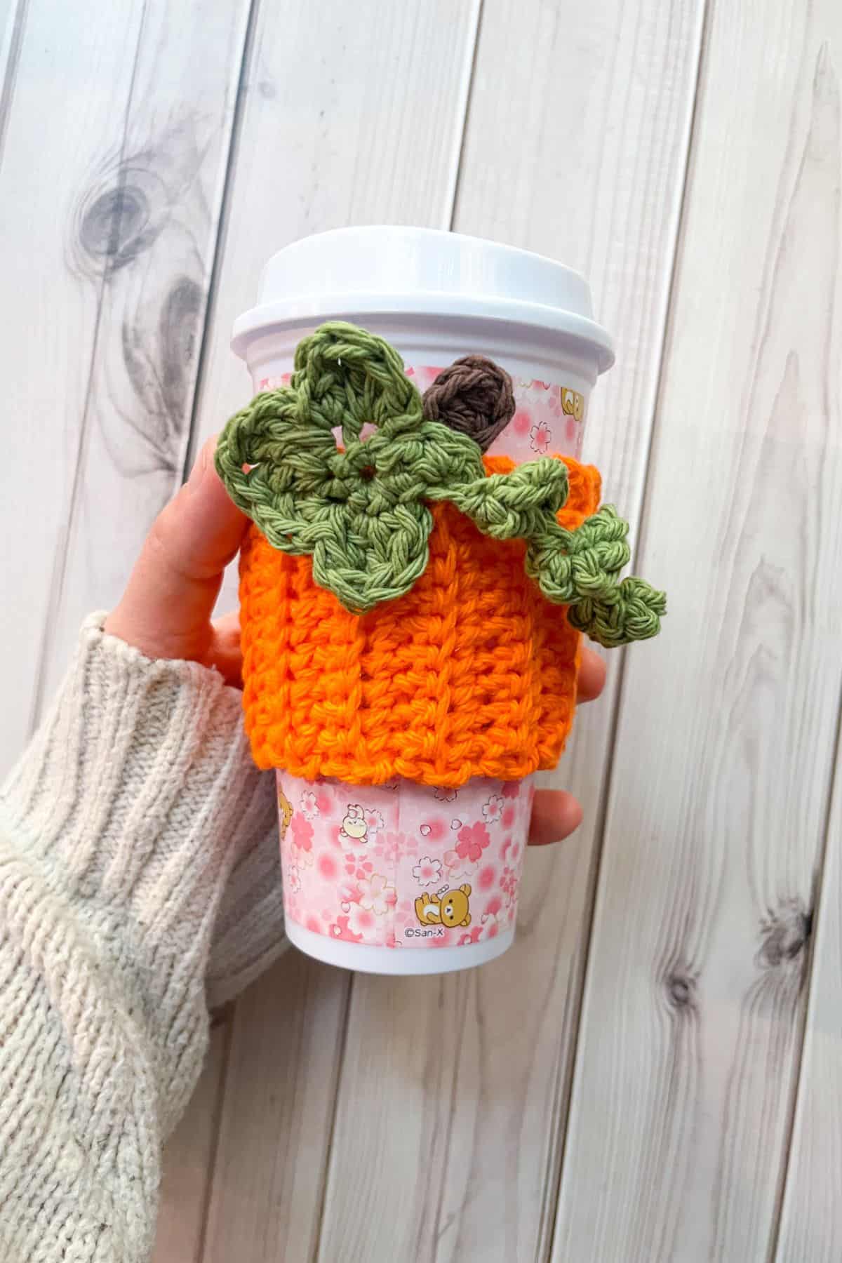 Pumpkin Cup Cozy with Ribbed Texture